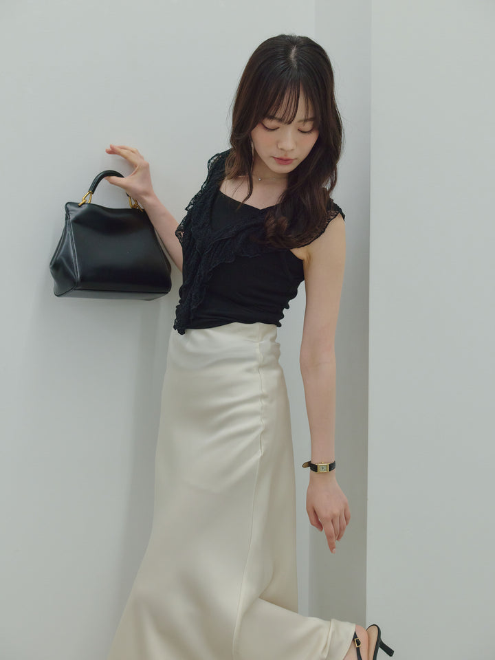 ソフトレースラッフルノースリーブカットソー