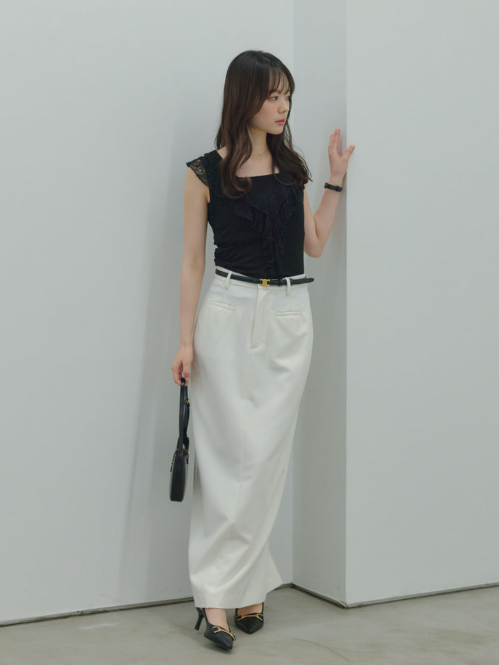【SET】ソフトレースラッフルノースリーブカットソー+【Essential】Authentic pencil skrt(2set)
