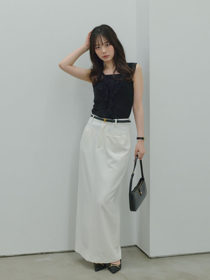 【SET】ソフトレースラッフルノースリーブカットソー+【Essential】Authentic pencil skrt(2set)