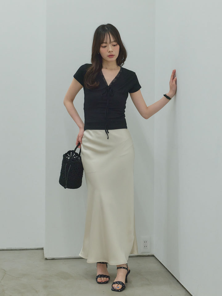 フロントリボンVネックレーストリムカットソー