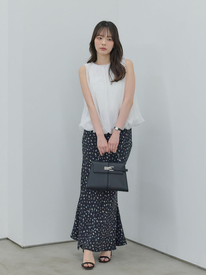【SET】シアーワッシャーバルーンノースリブラウス+【Essential】Wrap design satin mermaid skirt(2set)