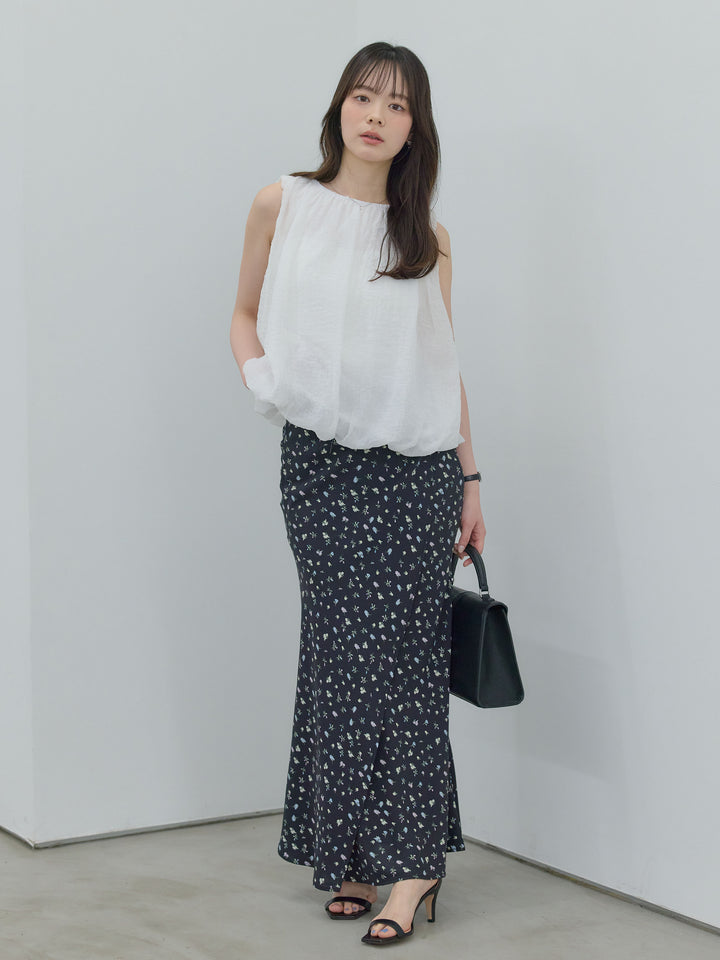 【SET】シアーワッシャーバルーンノースリブラウス+【Essential】Wrap design satin mermaid skirt(2set)