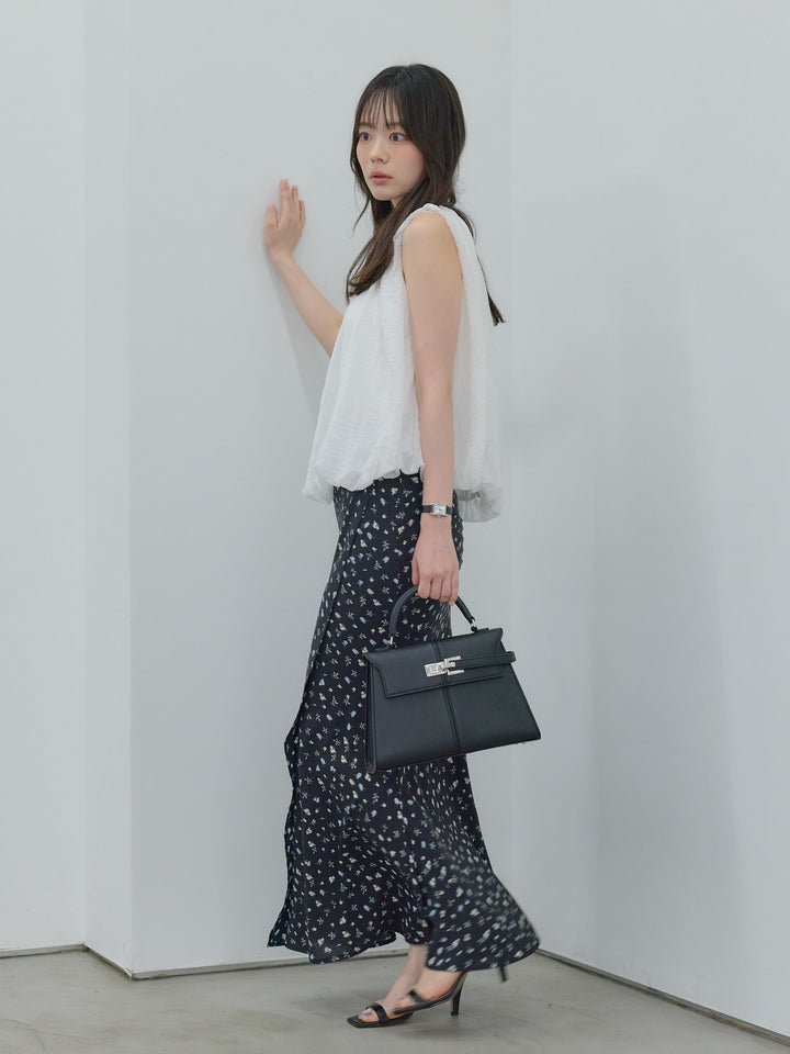 【SET】シアーワッシャーバルーンノースリブラウス+【Essential】Wrap design satin mermaid skirt(2set)