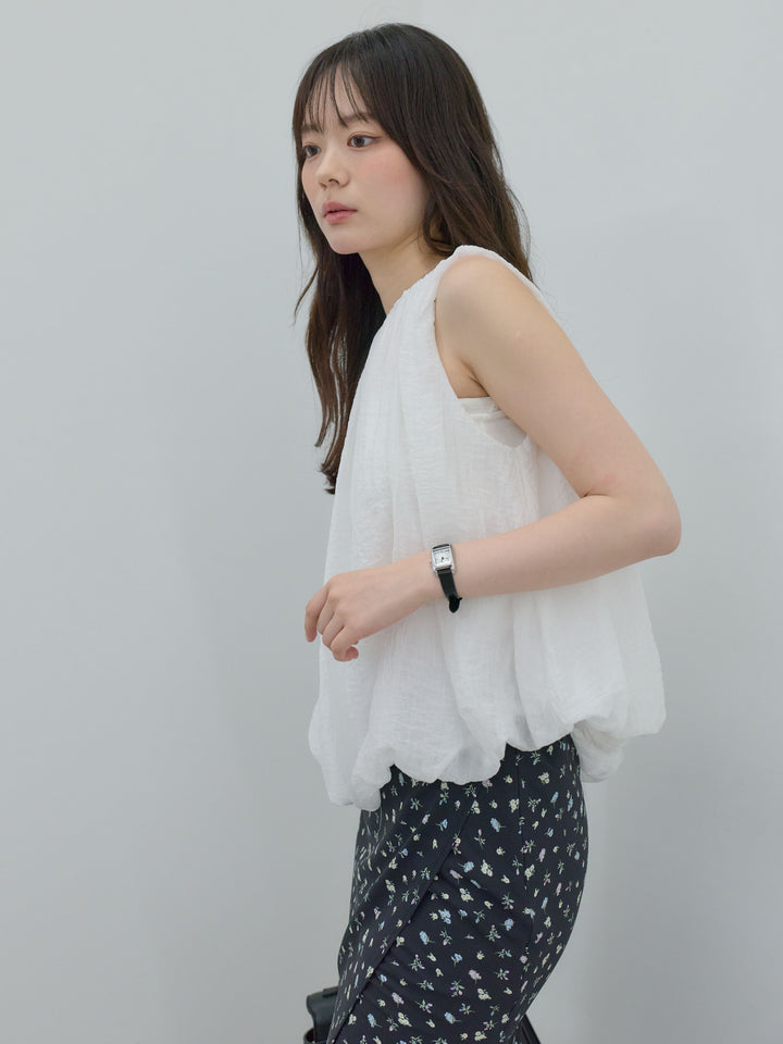 【SET】シアーワッシャーバルーンノースリブラウス+【Essential】Wrap design satin mermaid skirt(2set)