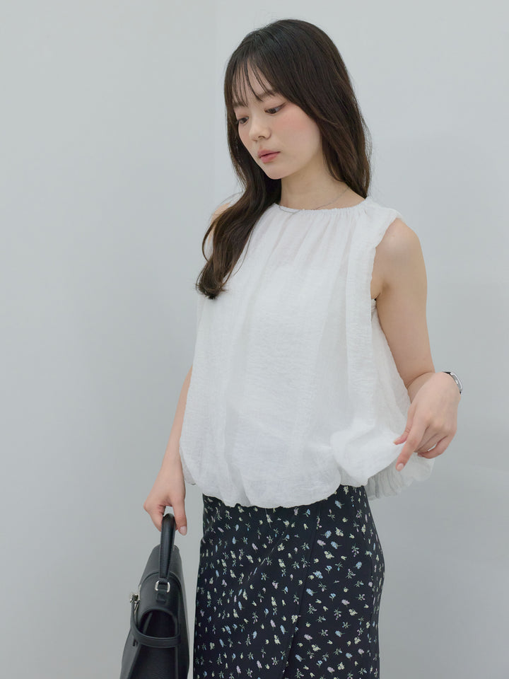 【SET】シアーワッシャーバルーンノースリブラウス+【Essential】Wrap design satin mermaid skirt(2set)