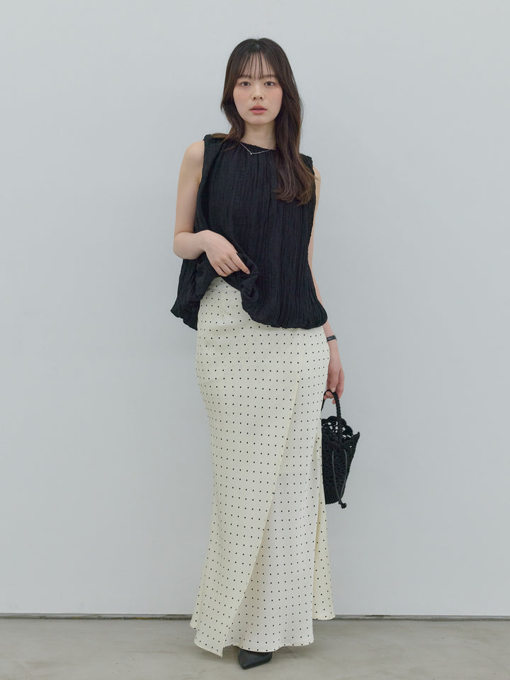 【SET】シアーワッシャーバルーンノースリブラウス+【Essential】Wrap design satin mermaid skirt(2set)