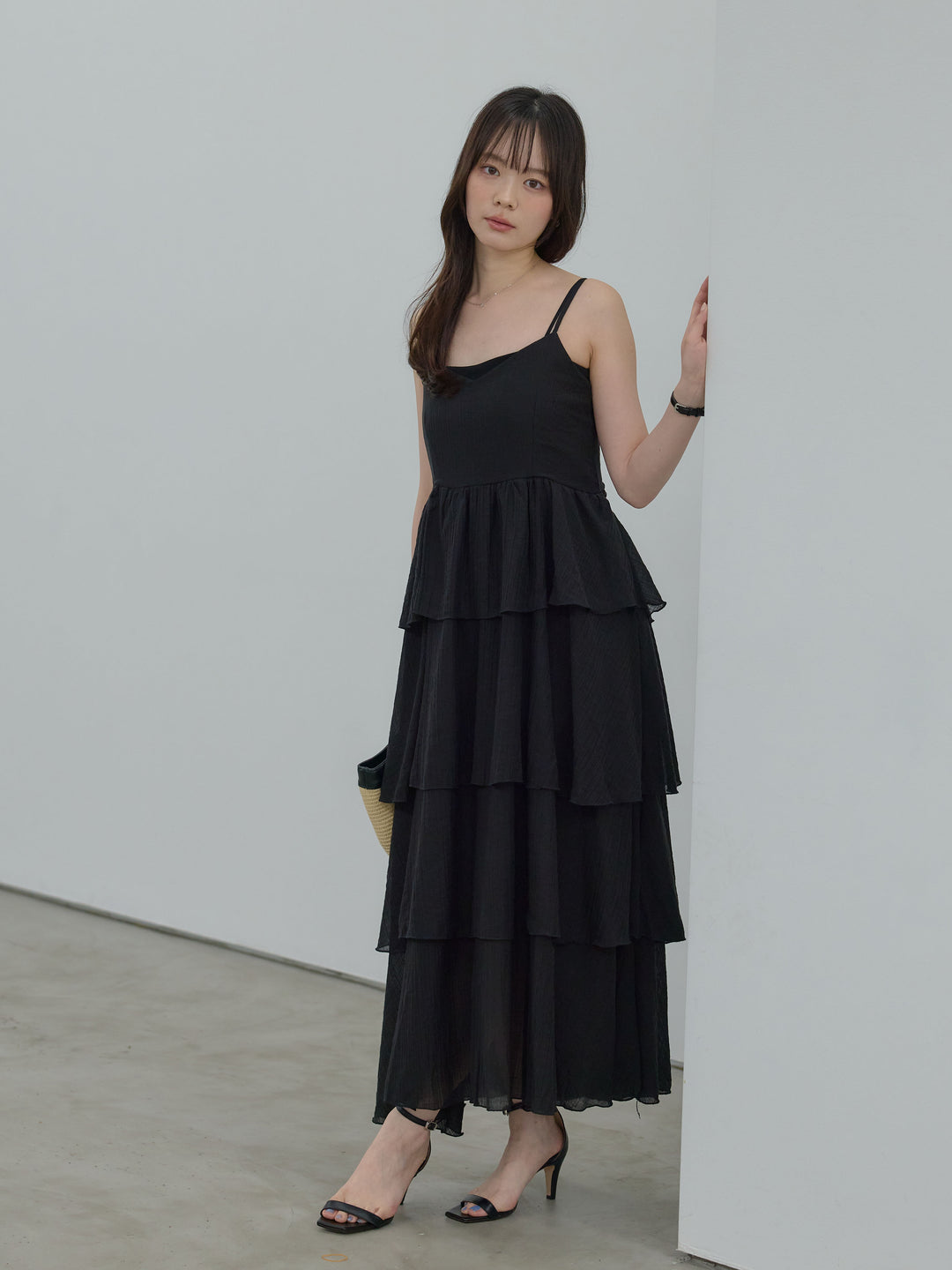 シアーワッシャーティアードフリルキャミワンピース