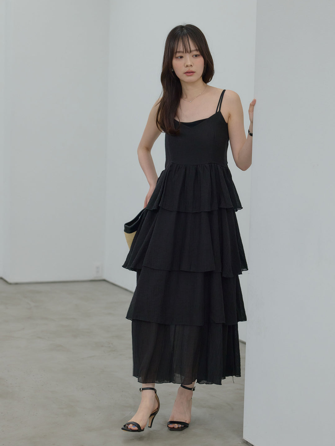 シアーワッシャーティアードフリルキャミワンピース
