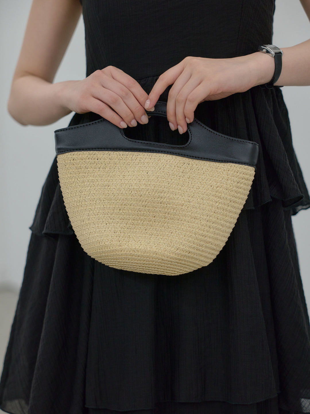 異素材ドッキングバイカラーミニカゴBAG（ポーチ付き）