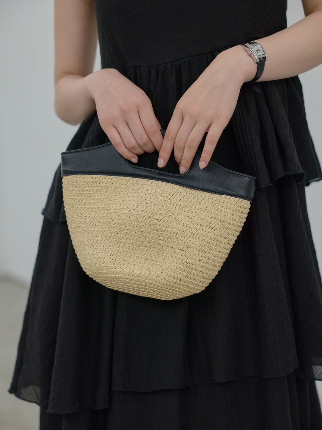 異素材ドッキングバイカラーミニカゴBAG（ポーチ付き）
