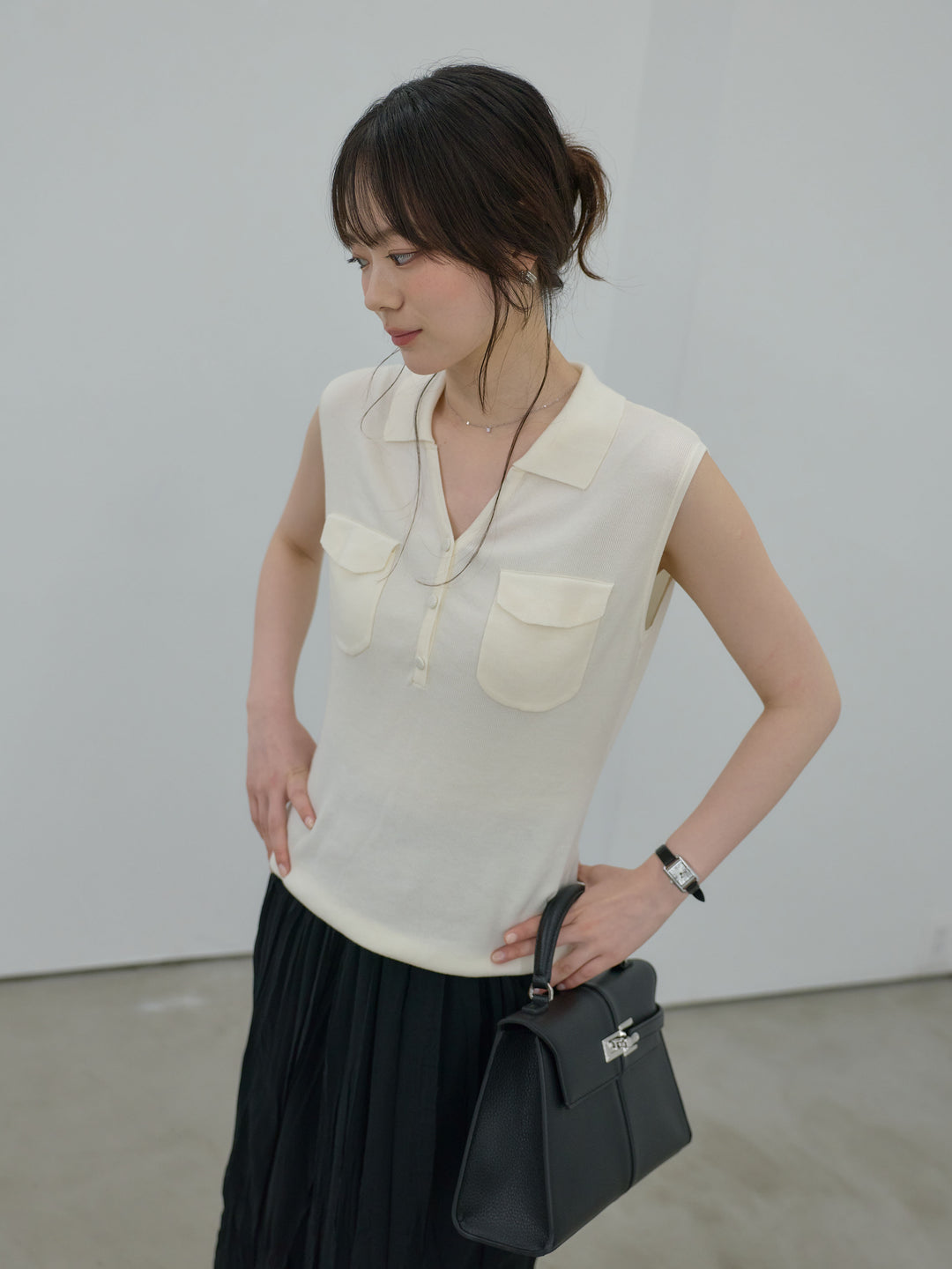 【SET】【Essential】Pocket design rib knit no-sleeve tops+【Essential】Pocket design rib knit no-sleeve tops(2set)