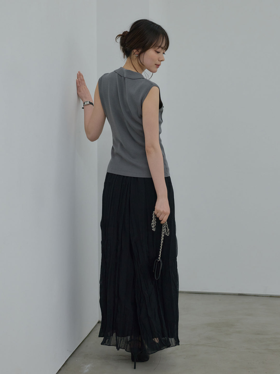 【Essential】Pocket design rib knit no-sleeve tops