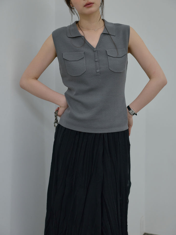 【SET】【Essential】Pocket design rib knit no-sleeve tops+【Essential】Pocket design rib knit no-sleeve tops(2set)