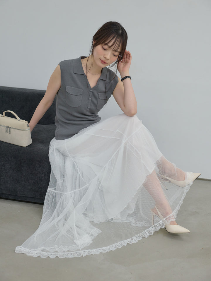 【SET】【Essential】Pocket design rib knit no-sleeve tops+【Essential】Pocket design rib knit no-sleeve tops(2set)