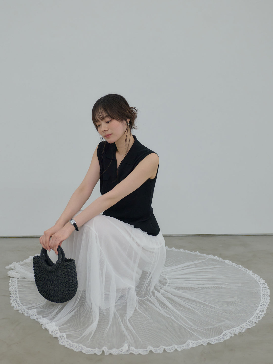 【SET】【Essential】Pocket design rib knit no-sleeve tops+【Essential】Pocket design rib knit no-sleeve tops(2set)