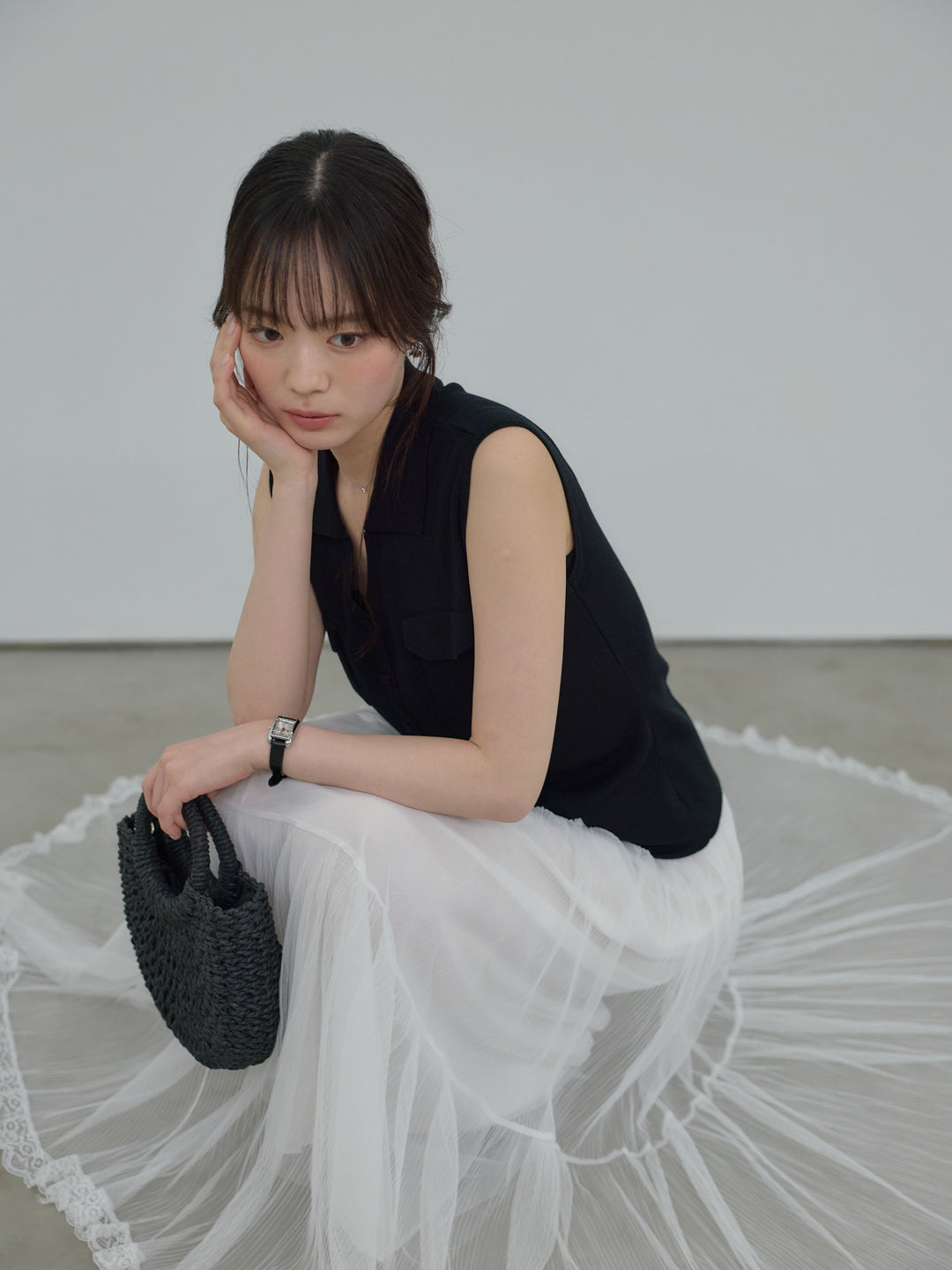 【SET】【Essential】Pocket design rib knit no-sleeve tops+【Essential】Pocket design rib knit no-sleeve tops(2set)