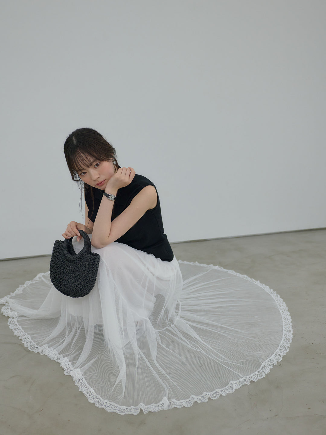 【Essential】Pocket design rib knit no-sleeve tops