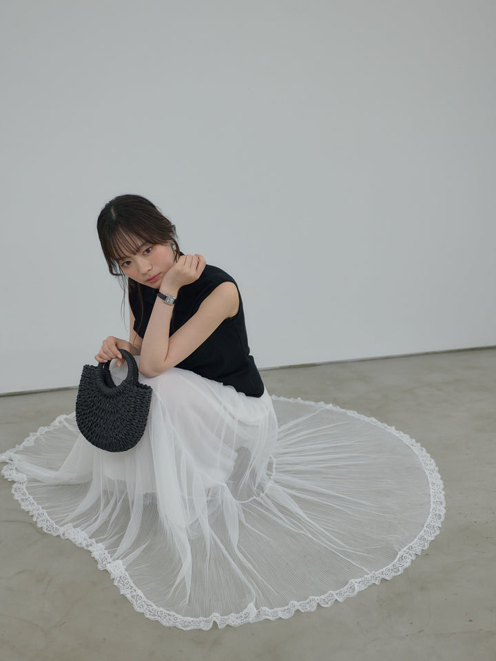 【Essential】Pocket design rib knit no-sleeve tops