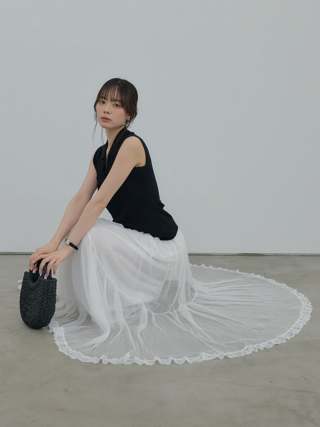 【Essential】Pocket design rib knit no-sleeve tops