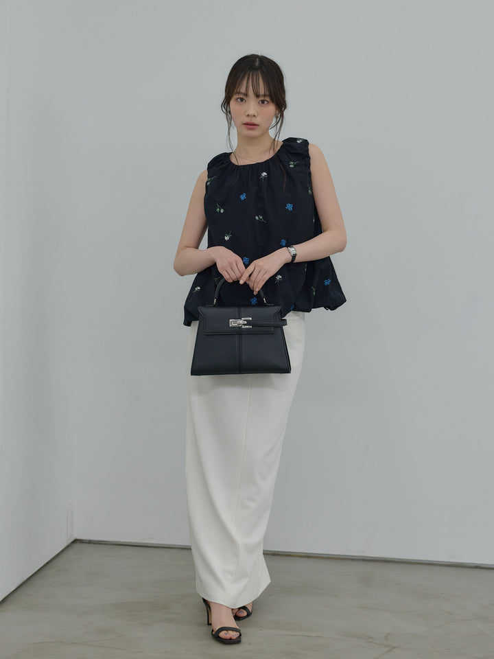【SET】配色刺繍バルーンノースリブラウス+【Essential】Authentic pencil skrt(2set)