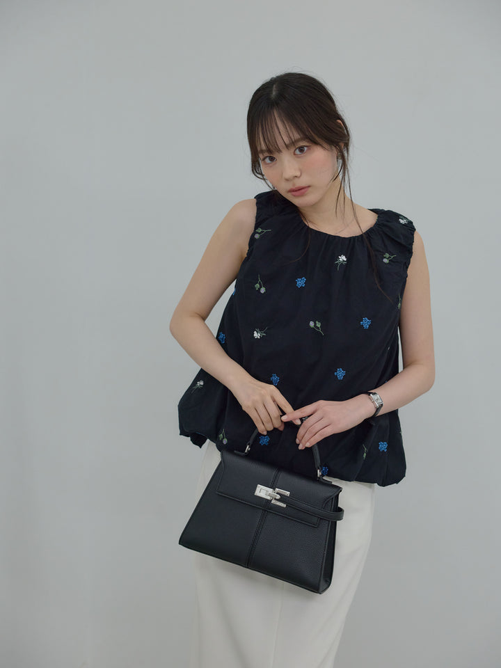 【SET】配色刺繍バルーンノースリブラウス+【Essential】Authentic pencil skrt(2set)