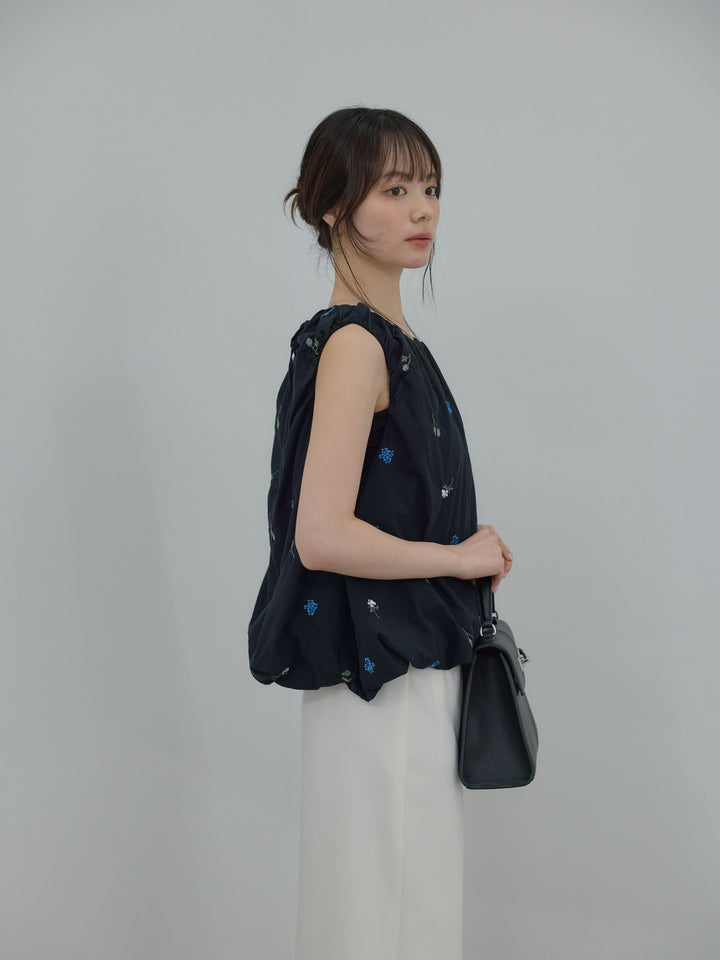 【SET】配色刺繍バルーンノースリブラウス+【Essential】Authentic pencil skrt(2set)