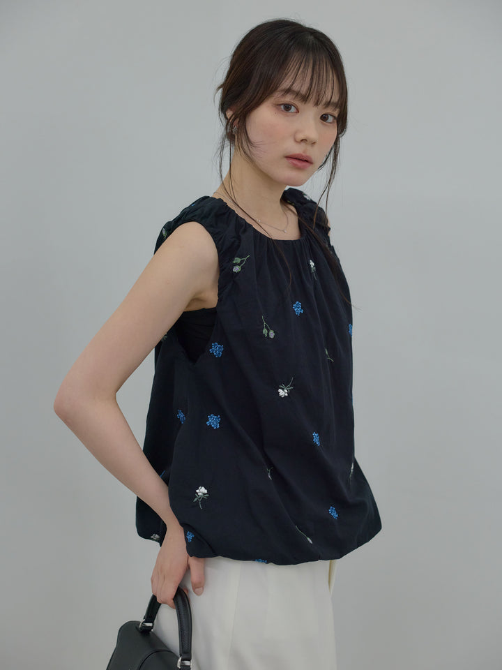 【SET】配色刺繍バルーンノースリブラウス+【Essential】Authentic pencil skrt(2set)