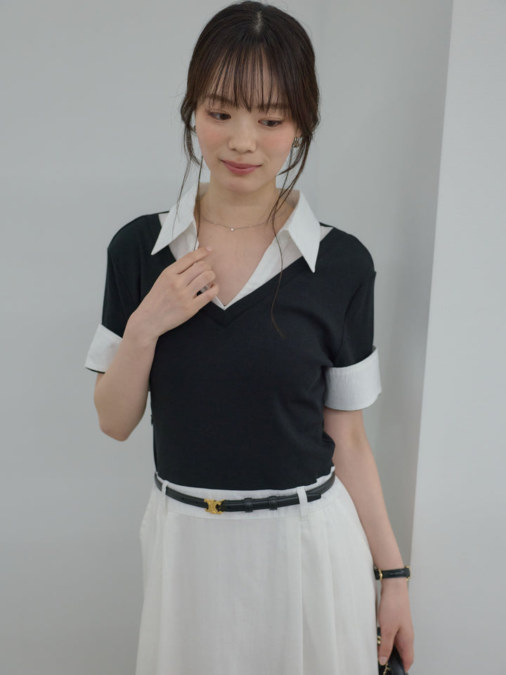 襟付きレイヤードドッキングシャツワンピース