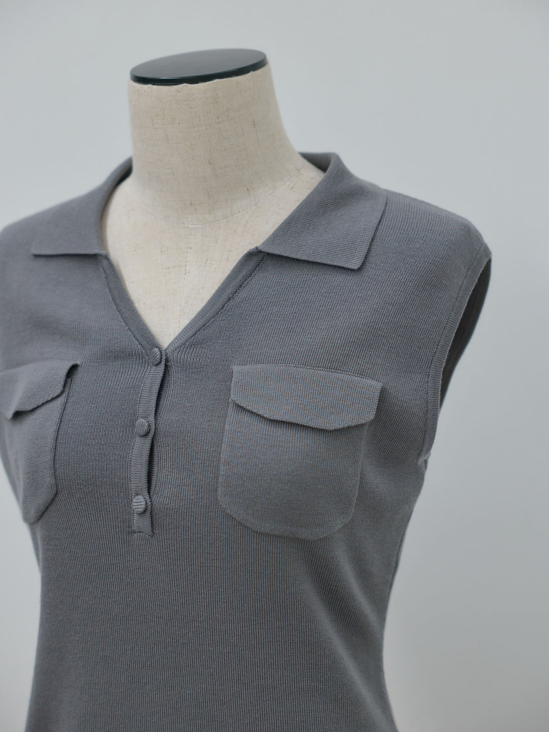 【Essential】Pocket design rib knit no-sleeve tops