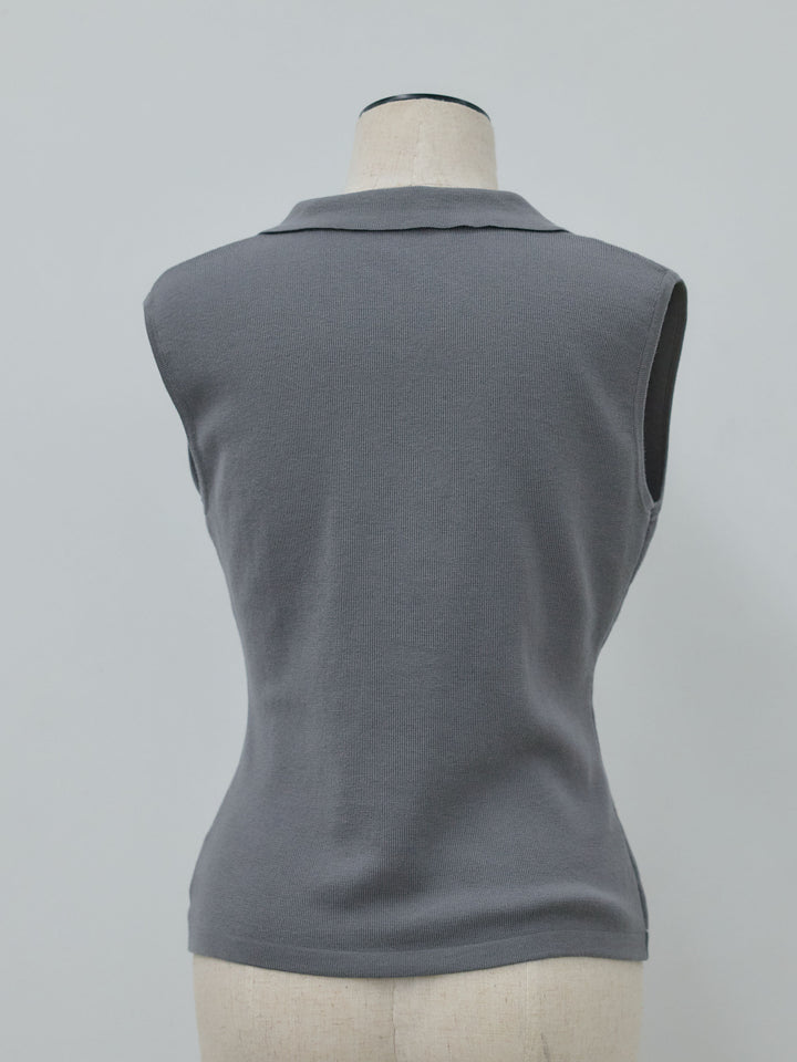 【Essential】Pocket design rib knit no-sleeve tops