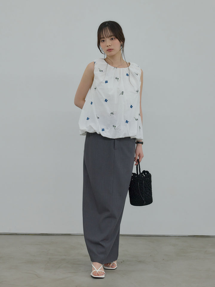 【SET】配色刺繍バルーンノースリブラウス+【Essential】Authentic pencil skrt(2set)