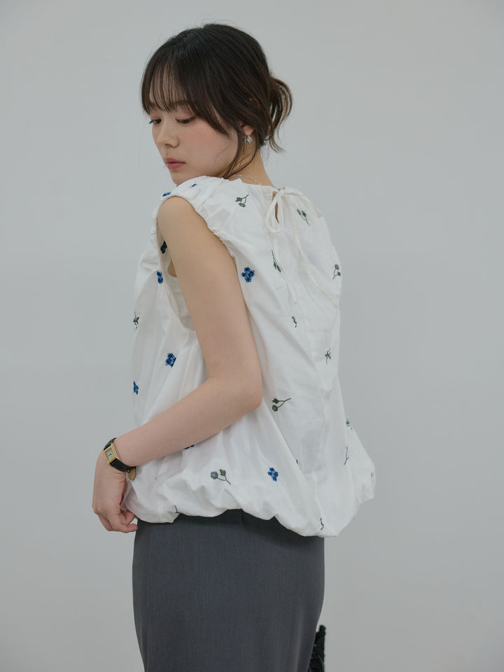 【SET】配色刺繍バルーンノースリブラウス+【Essential】Authentic pencil skrt(2set)