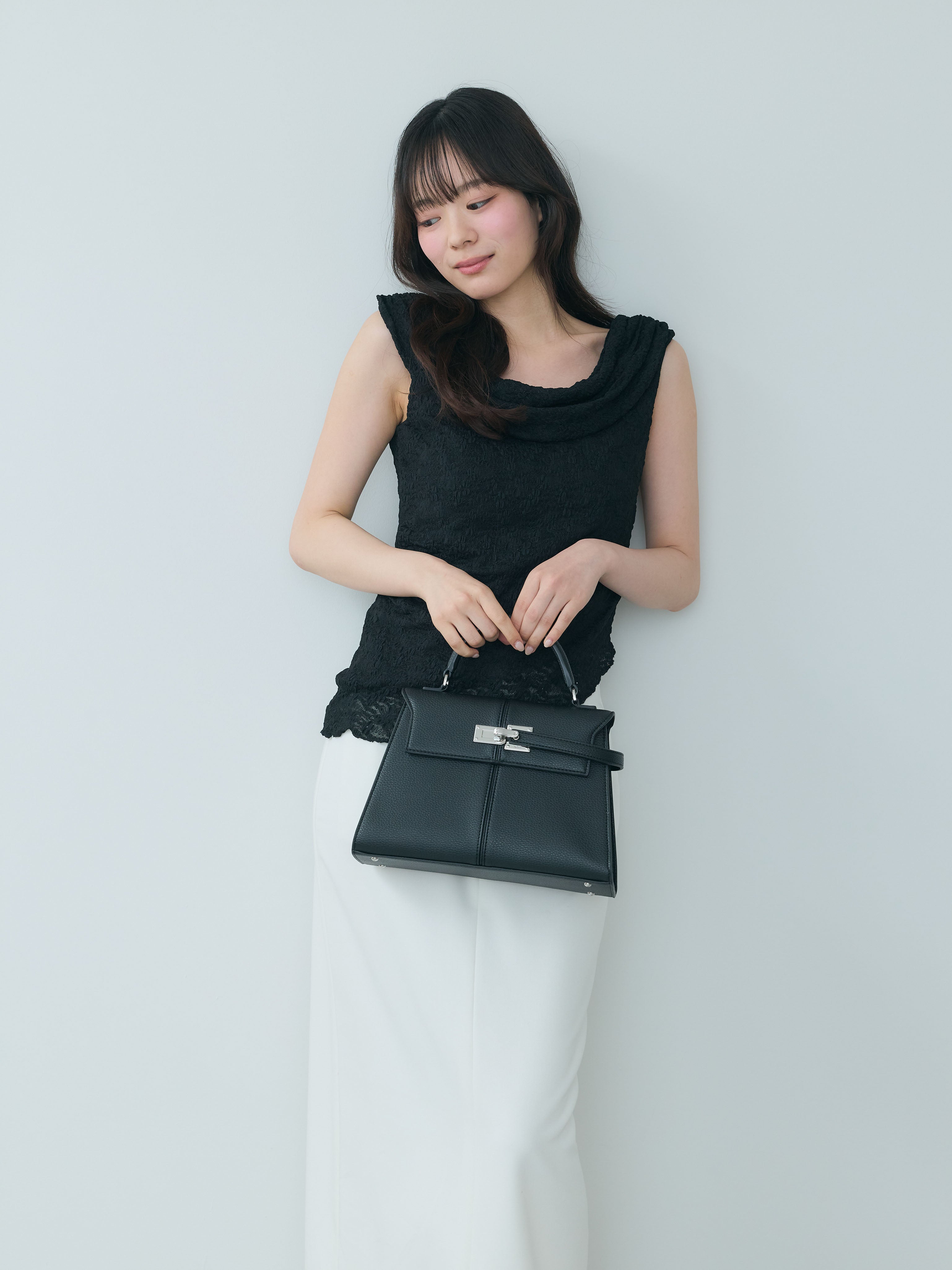 ジャガードレースドレープアシンメトリーノースリトップス – nairo