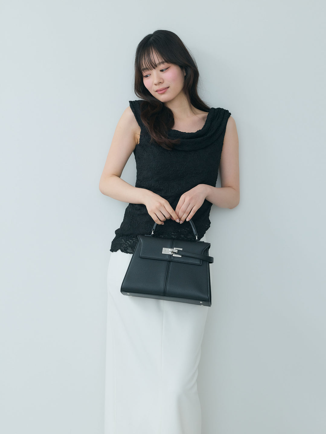 【SET】ジャガードレースドレープアシンメトリーノースリトップス+【Essential】Authentic pencil skrt(2set)