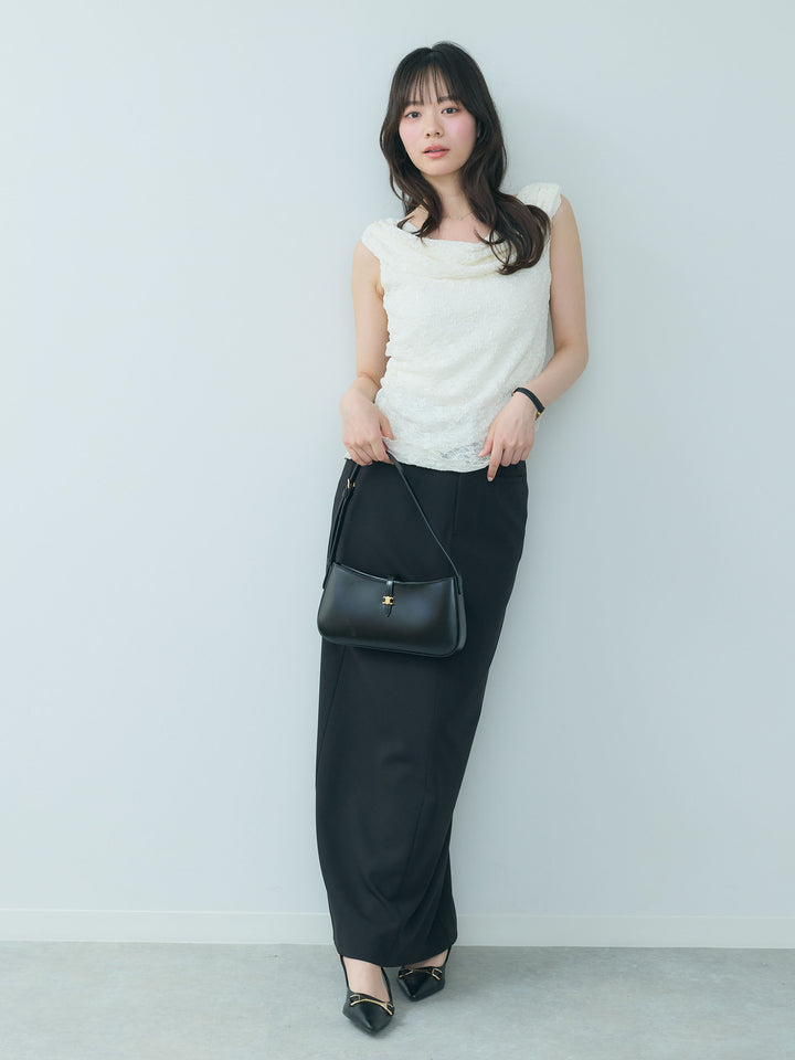 【SET】ジャガードレースドレープアシンメトリーノースリトップス+【Essential】Authentic pencil skrt(2set)