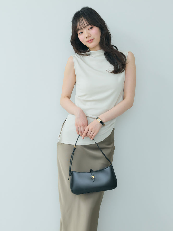 【SET】【cool touch】シルキースムースボトルネックトップス+ライトサテンナロースカート(2set)