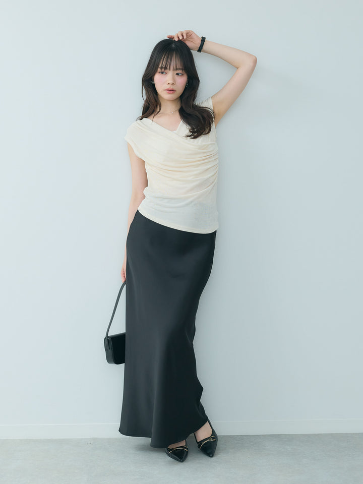 シアーベロアクロスドレープトップス