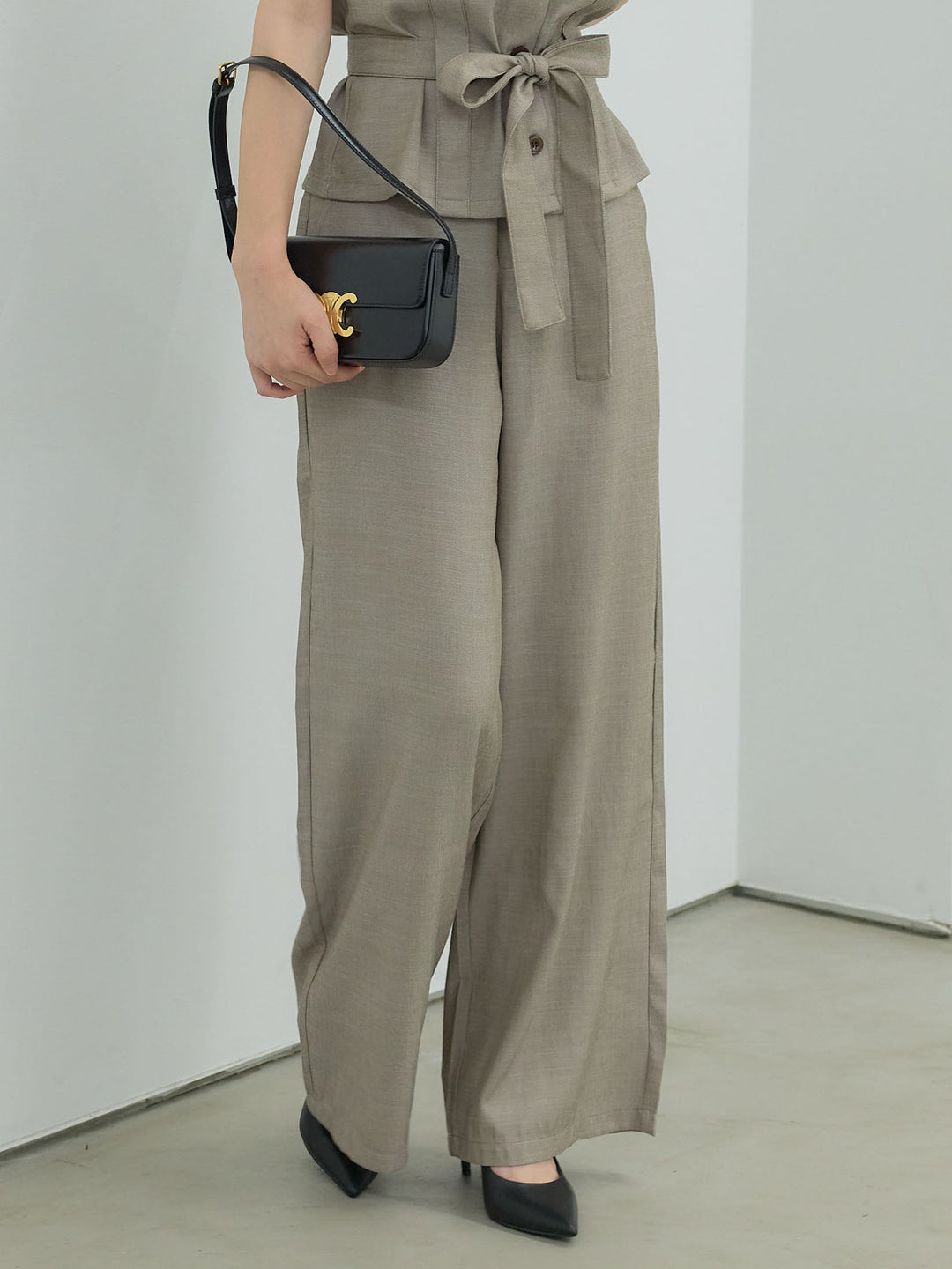 リネンブレンドストレートワイドパンツ