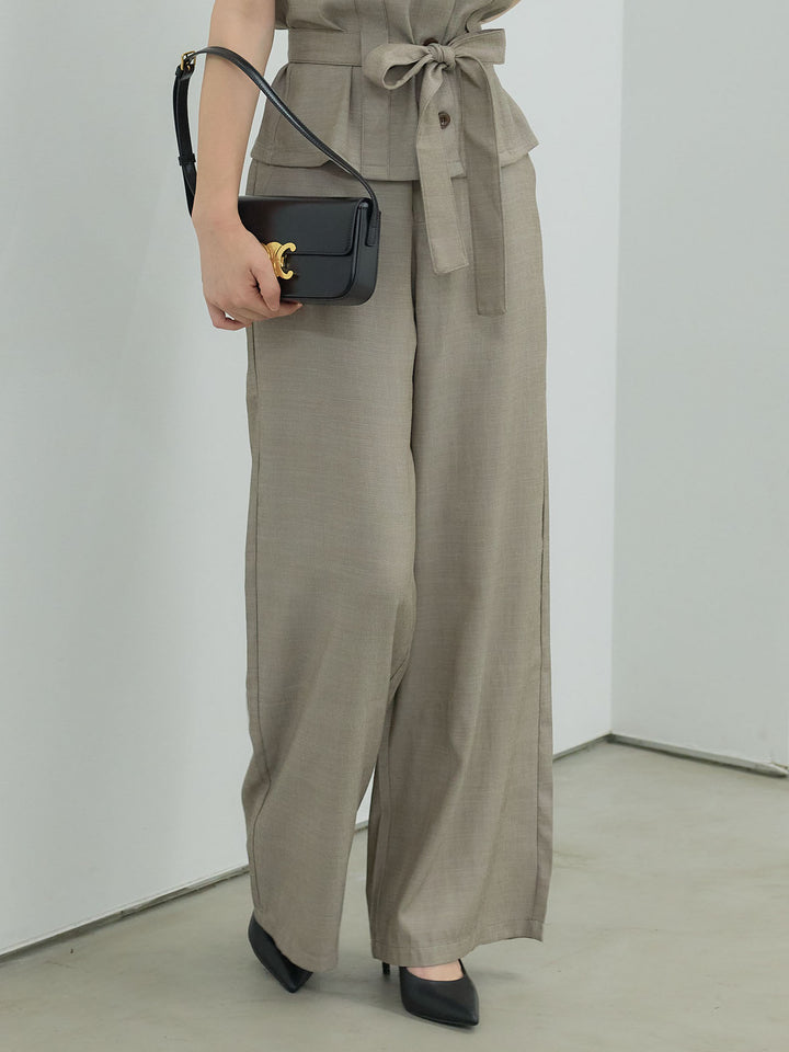 リネンブレンドストレートワイドパンツ