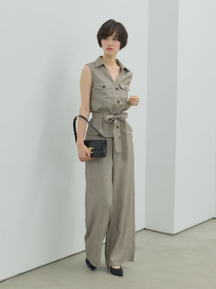 リネンブレンドストレートワイドパンツ