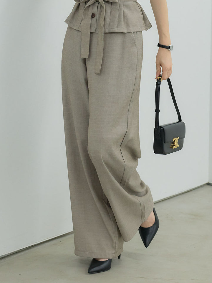 リネンブレンドストレートワイドパンツ