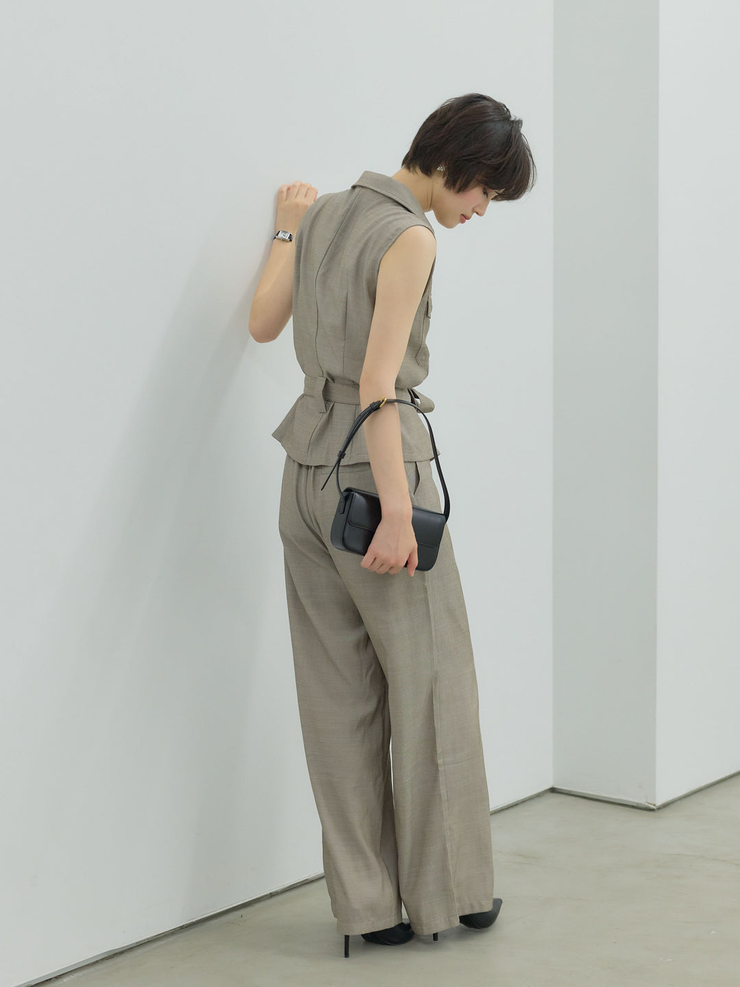 【SET】リネンブレンドオープンカラーフラップポケットシャツ+リネンブレンドストレートワイドパンツ(2set)