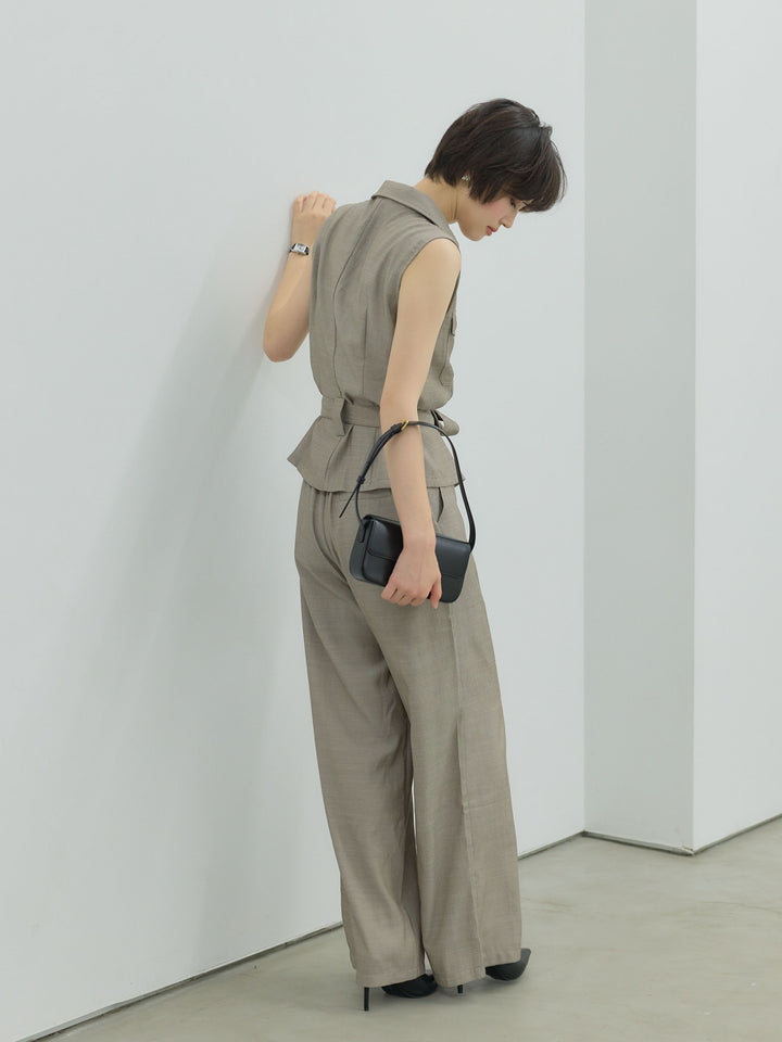 リネンブレンドストレートワイドパンツ