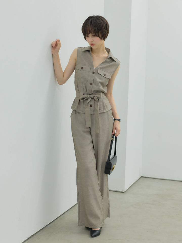 リネンブレンドストレートワイドパンツ