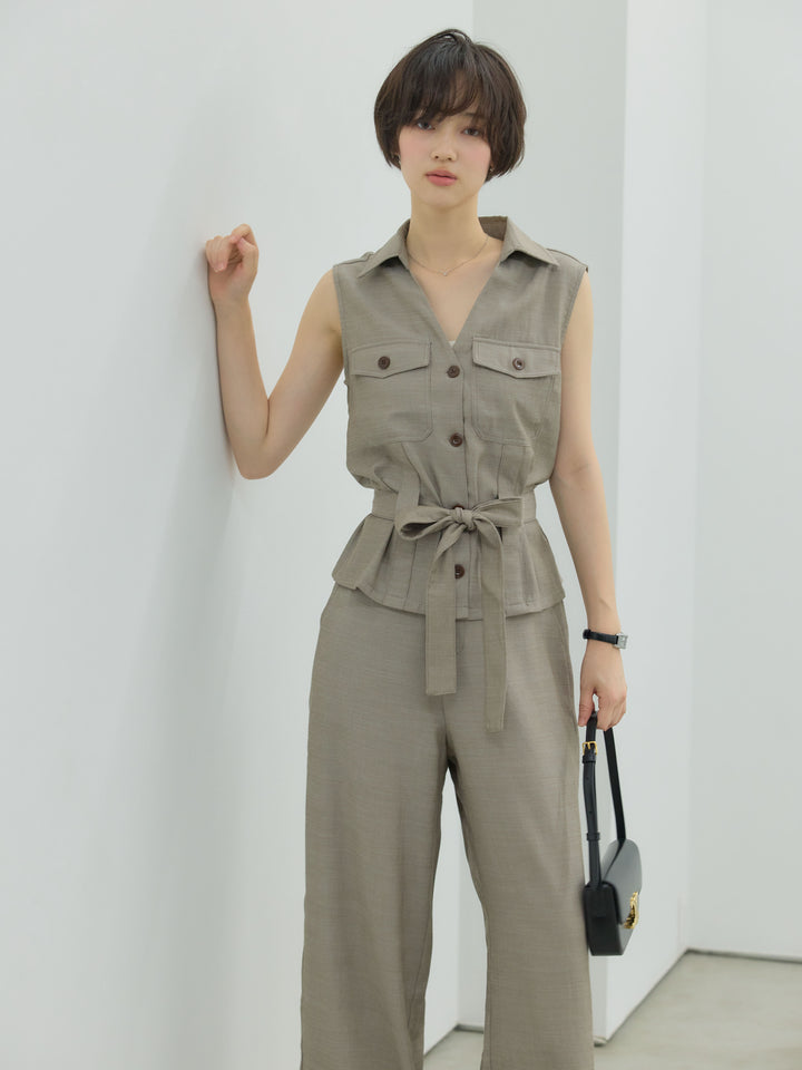 リネンブレンドストレートワイドパンツ