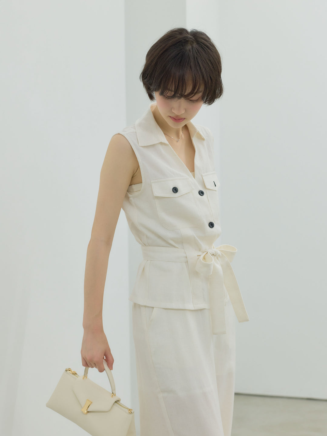 リネンブレンドストレートワイドパンツ
