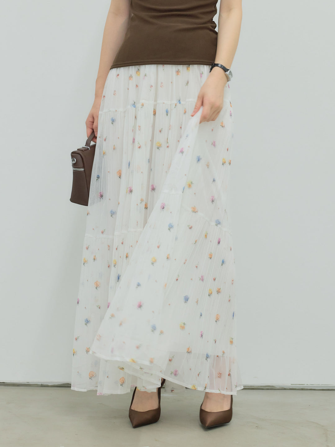 ヴィンテージ柄シアーティアードスカート