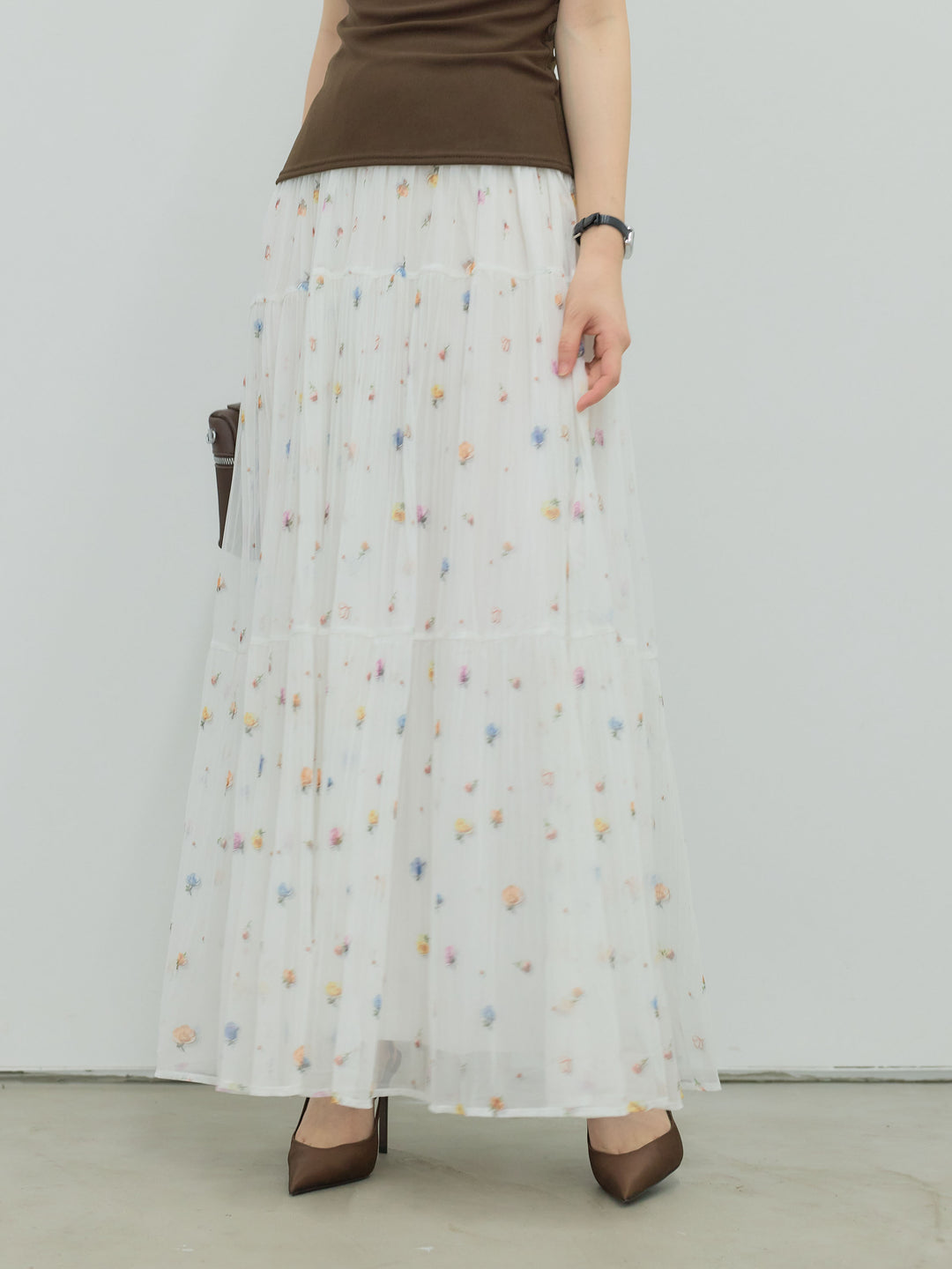 ヴィンテージ柄シアーティアードスカート
