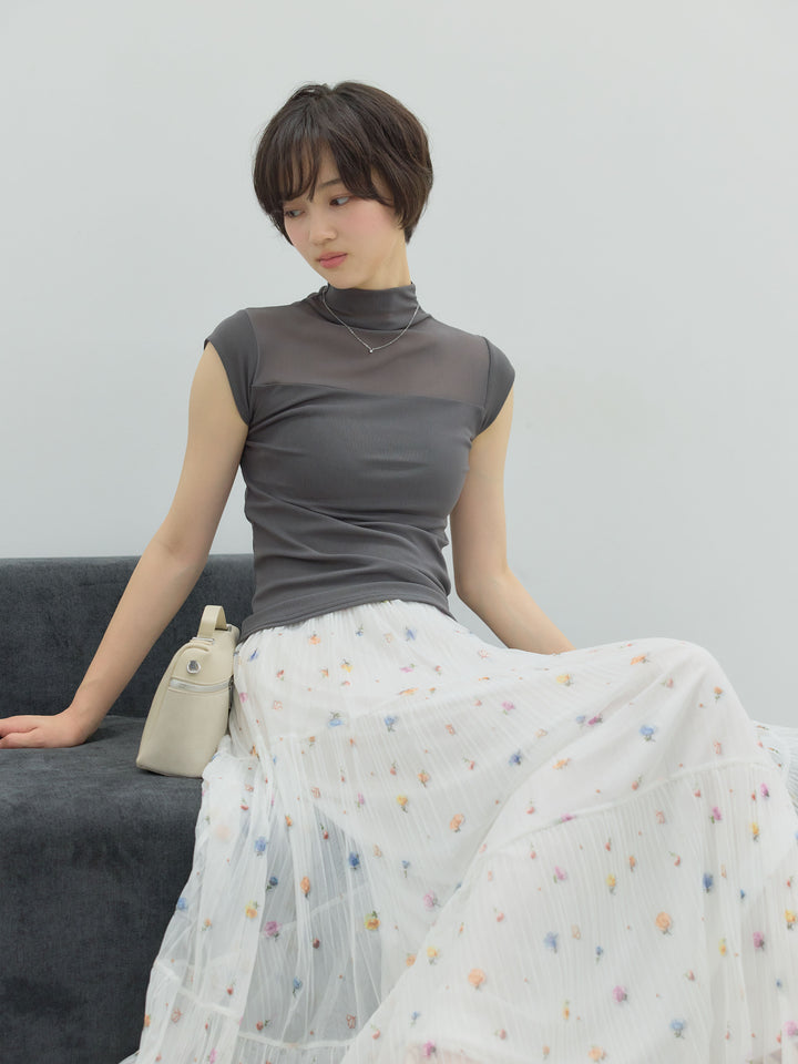 ヴィンテージ柄シアーティアードスカート