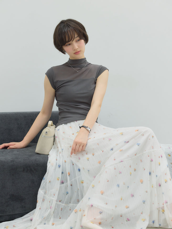 ヴィンテージ柄シアーティアードスカート